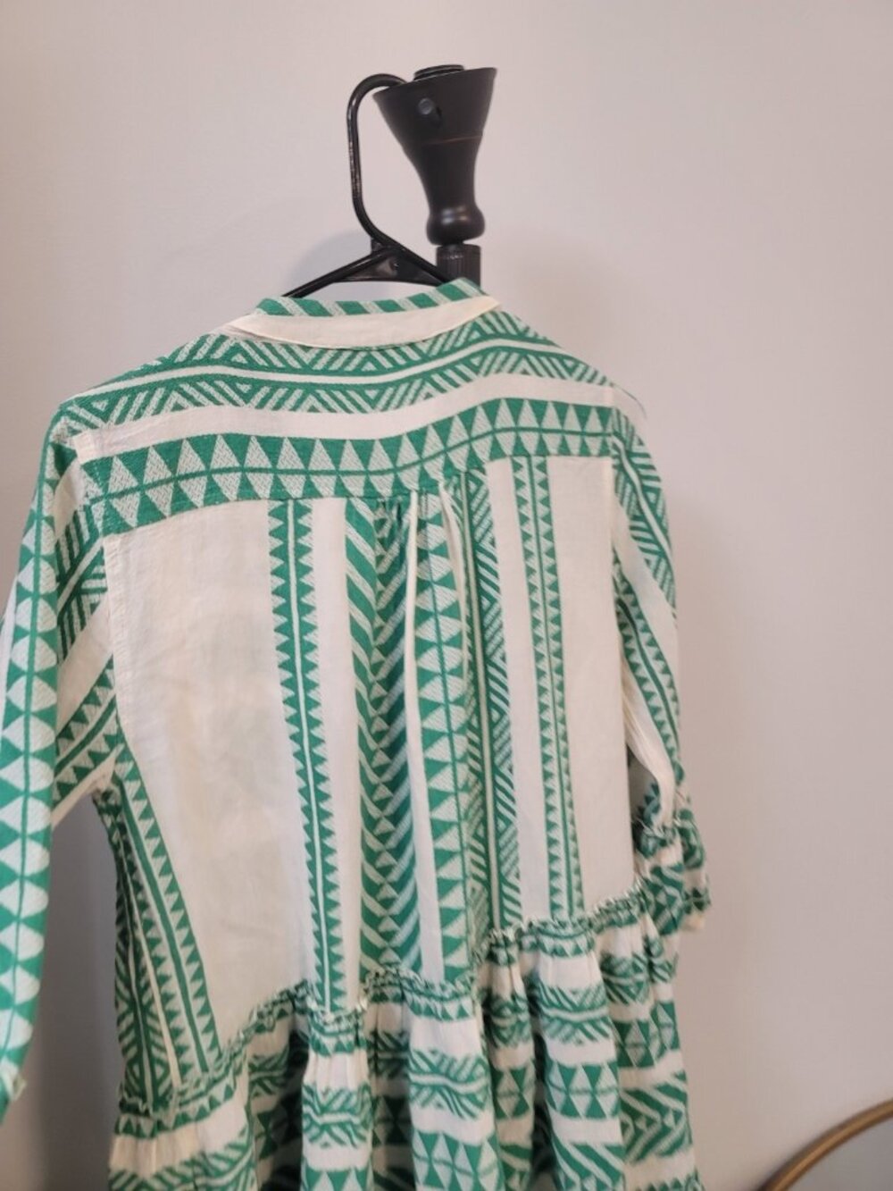 Devotion Twins Women's Ella Short Dress Green White Boho Tiered Cotton Size Xs - Picture 7 of 7